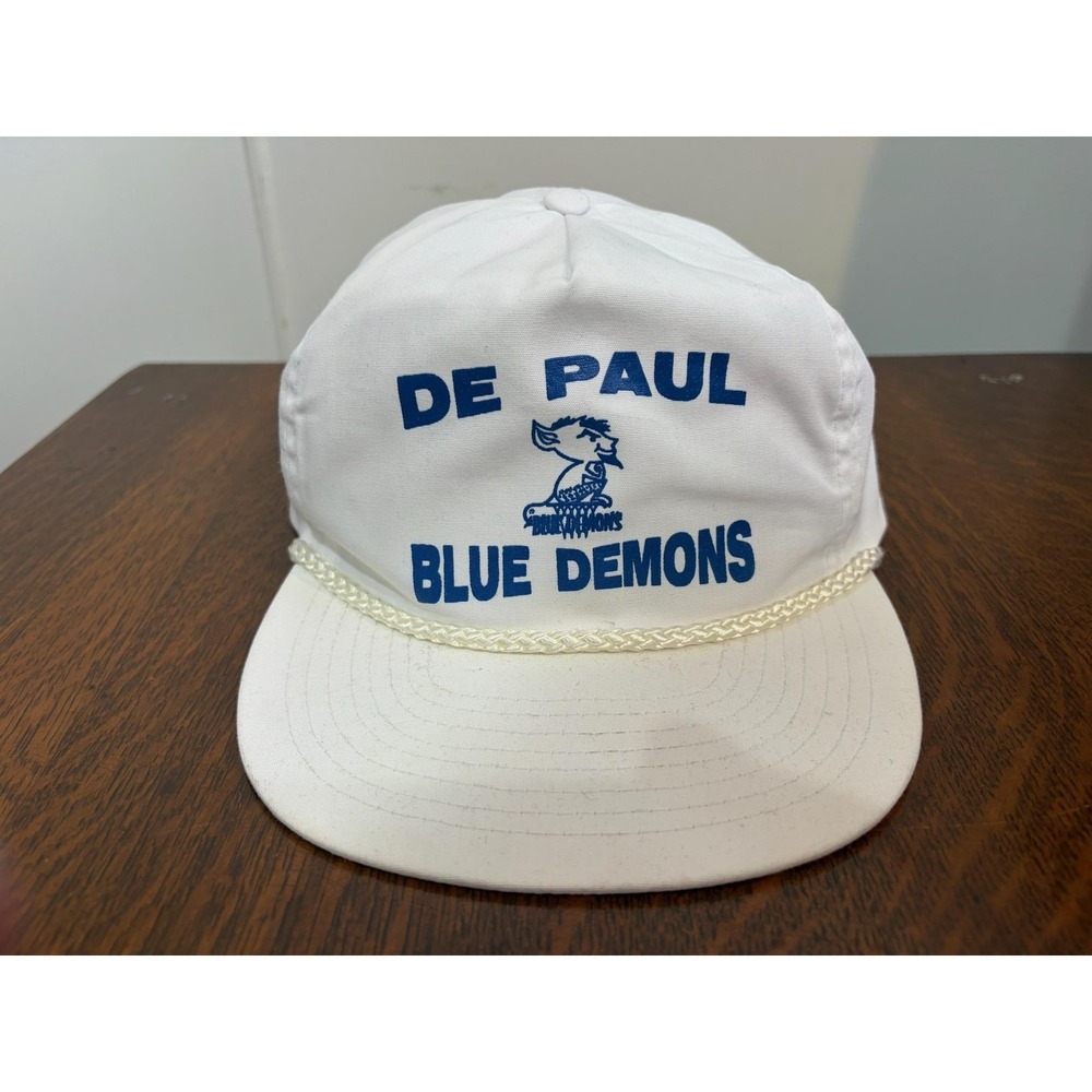 Vintage DePaul Blue Demons Hat Cap Snap Back Mens One Size‎ White NCAA Winner